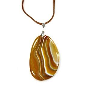 Agate Pendant Necklace Yellow Brown White Semi Sheer Stone BOHO OOAK Jewelry